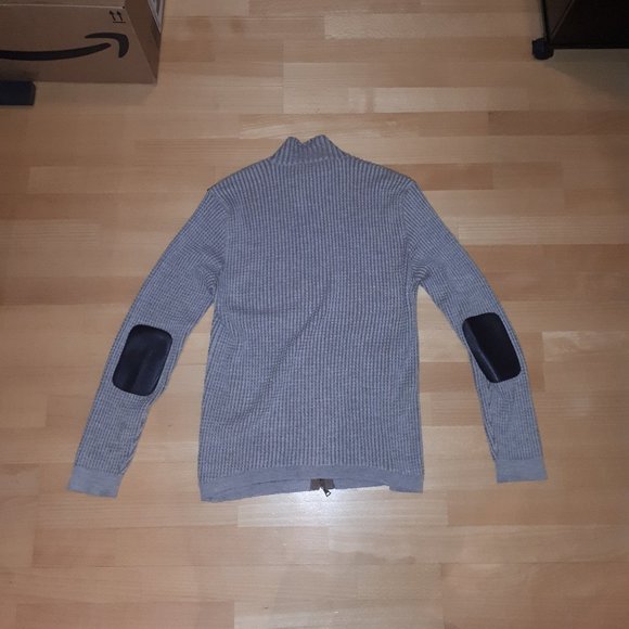 John Varvatos Artisan Beige Tan Alpaca Silk Leather Zip Sweater (Large) - Picture 2 of 7